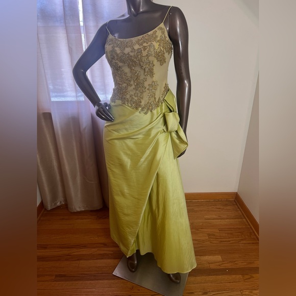 Mon Cheri Dresses & Skirts - Elegant Green Evening Gown with nude Embellished Bodice.